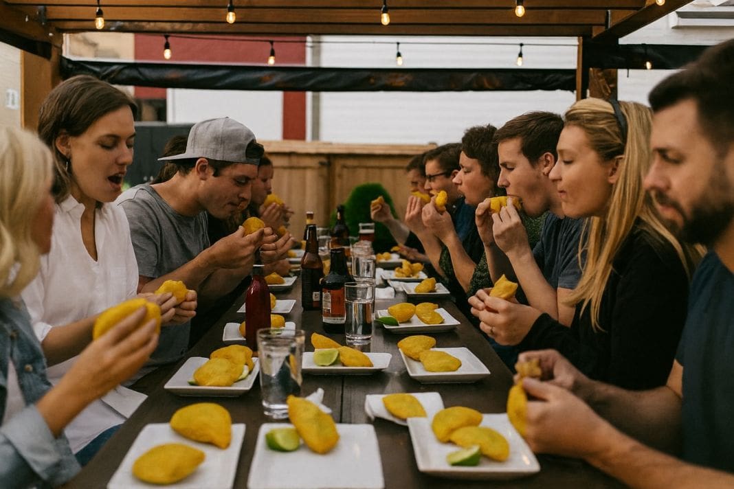 a big party of people enjoying empanadas by mpanada UK