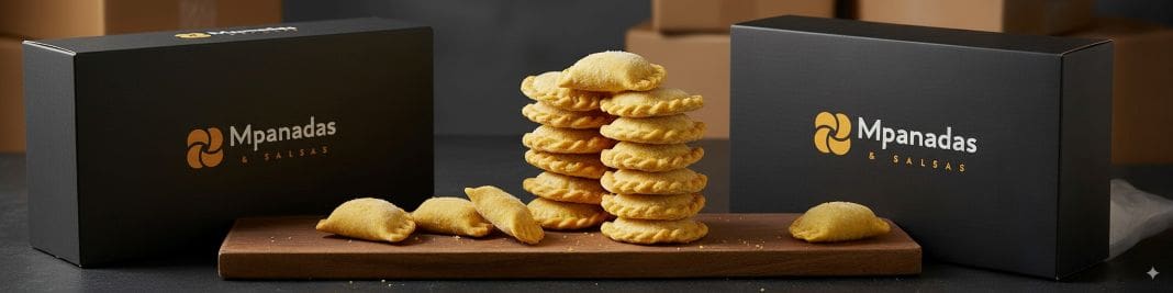 An AI generated mock up photo of a Mpanadas Delivery Box