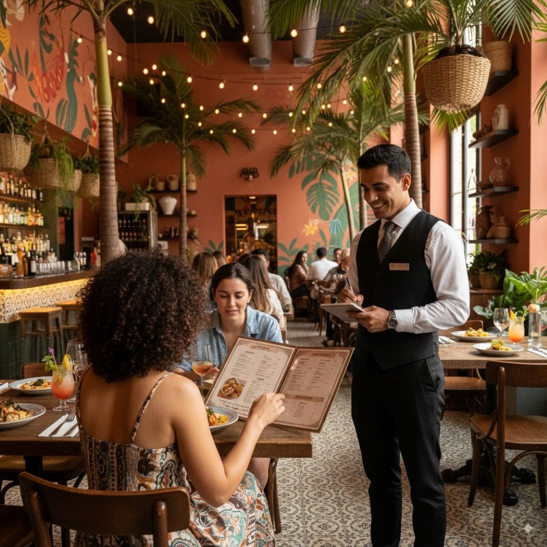 An AI photo of a customer ordering empanadas in a restaurant