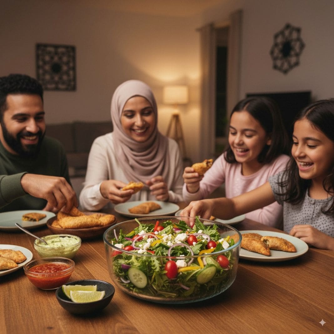 An AI photo showing halal empanadas being enjoyed by a family