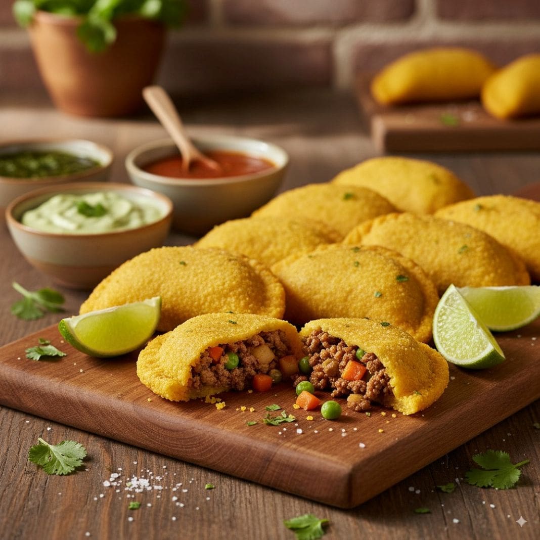 an ai photo of delicious corn empanadas on a serving board
