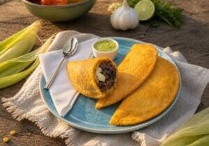 Golden empanadas stuffed with shredded beef black beans, plantain and cheese - Illustrative Image