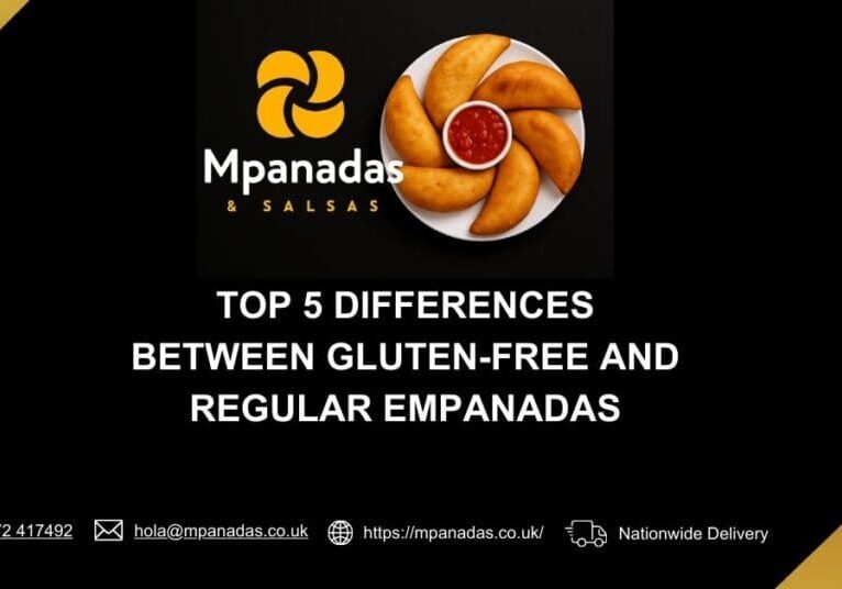 Infographic comparing gluten-free and regular empanadas with top 5 differences.