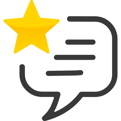 A yellow star icon with a speech bubble containing three horizontal lines.